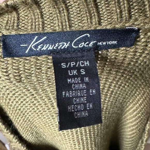 Kenneth Cole Olive Green Bronze Metallic Merino Wool Blend Knit Chain Sweater S - Picture 12 of 13